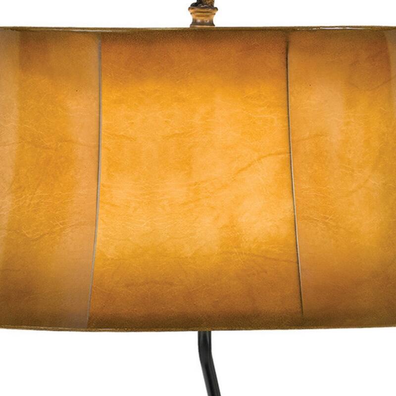 29" Rustic Resin Table Lamp with Brown Faux Leather Bell Shade and 3-Way Switch for Living Room - 29”H x 11”W x 17.5”D