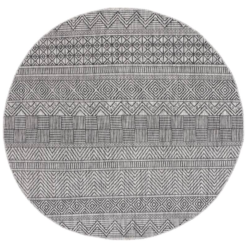 SAFAVIEH Courtyard Rozenn Indoor/ Outdoor Waterproof Patio Backyard Rug - 7'10" Round - Black/Grey