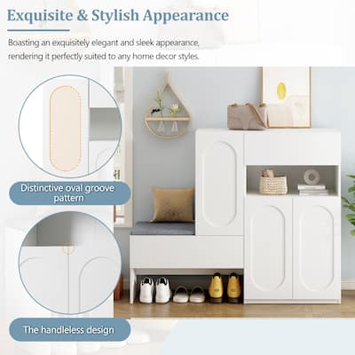 Shoe Cabinet Shoe Rack Organizer w/ Shoe Bench, Adjustable Shelves