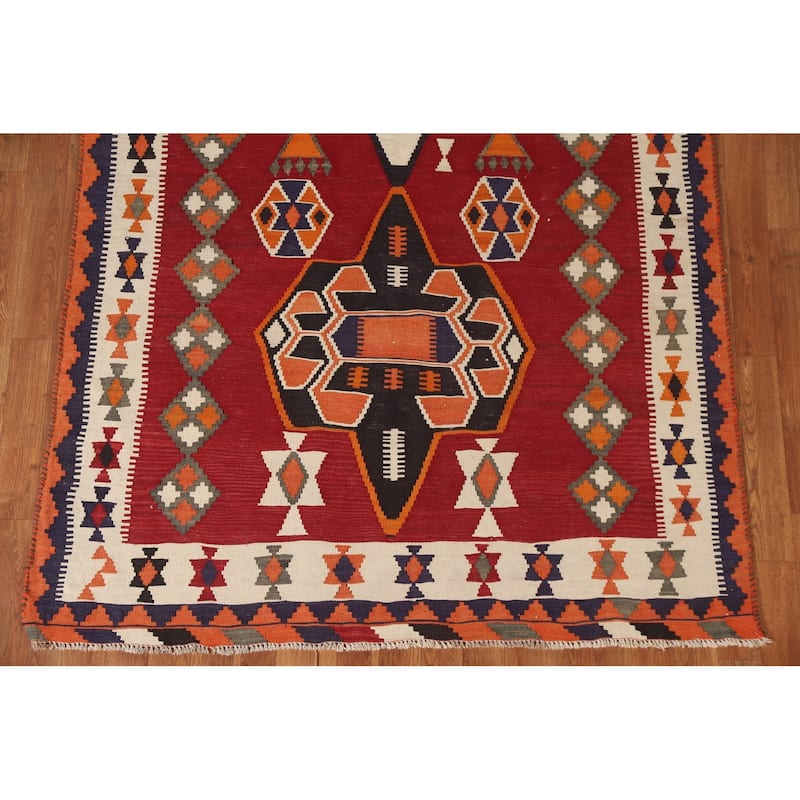 Vegetable Dye Kilim Qashqai Persian Area Rug Hand-Woven Wool Carpet - 4'7"x 8'0"