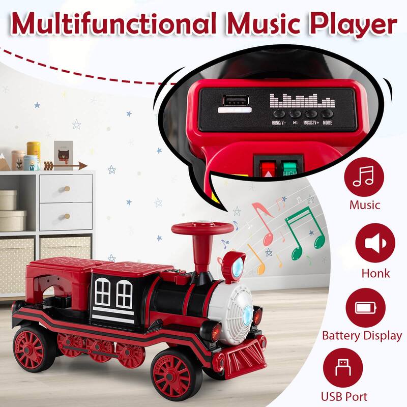 Costway 3-Seater Ride on Train Set Trackless, 12V Ride on Toy Car with - See Details