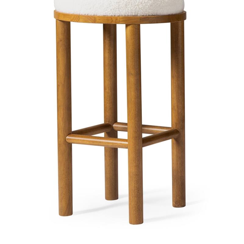 HomeRoots 31" White and Natural Boucle and Solid Wood Backless Bar Height Bar Chair
