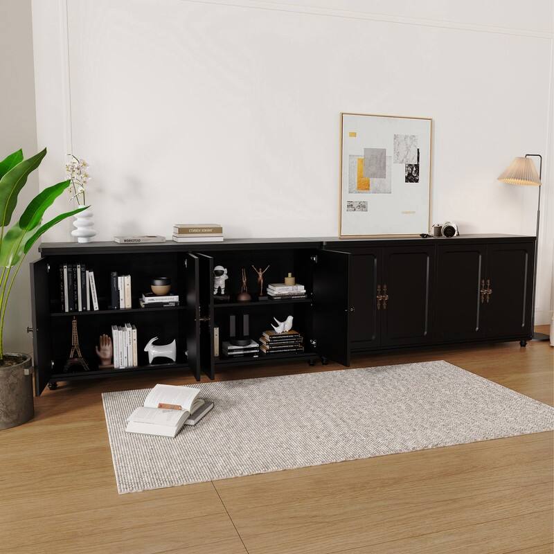 60"W Kitchen Buffet Sideboard Cabinet With Adjustable Shelves, 4 Doors Mid-Century Cupboard Set Of 2