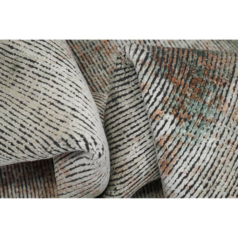 Hand Knotted Oriental Viscose Silk Carpet Modern Abstract Multi-Colored Abstract Area Rug - 9' 1'' X 6' 0''