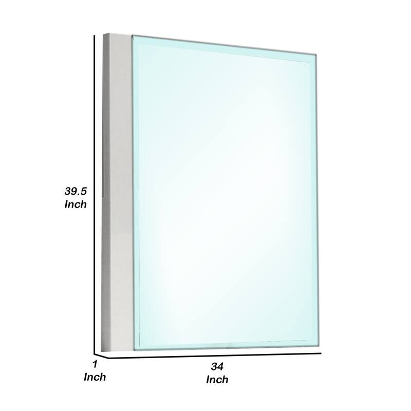 Suni Dresser Mirror, 40 Inch, Sleek White Wood, Frameless Design