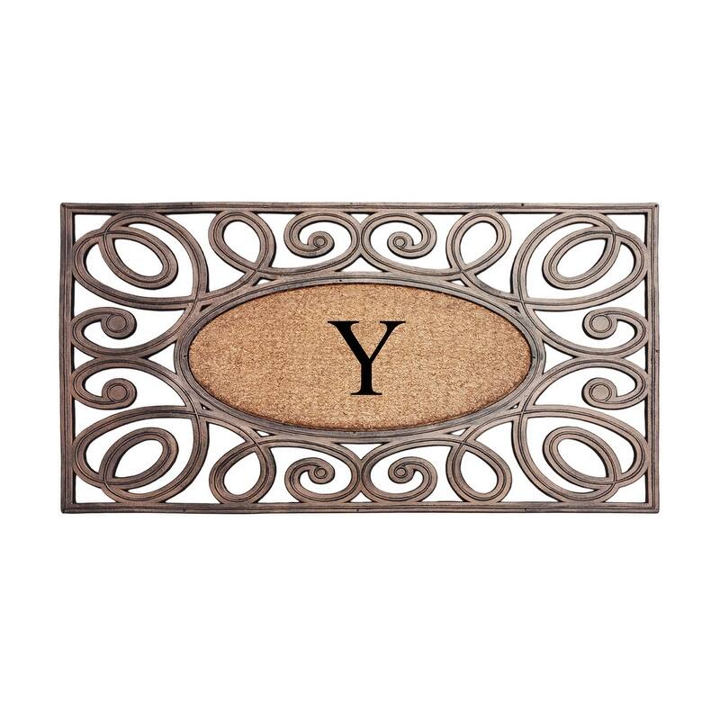A1HC Rubber and Coir Elegant Circles Monogrammed Double Door Doormat 23"X38"