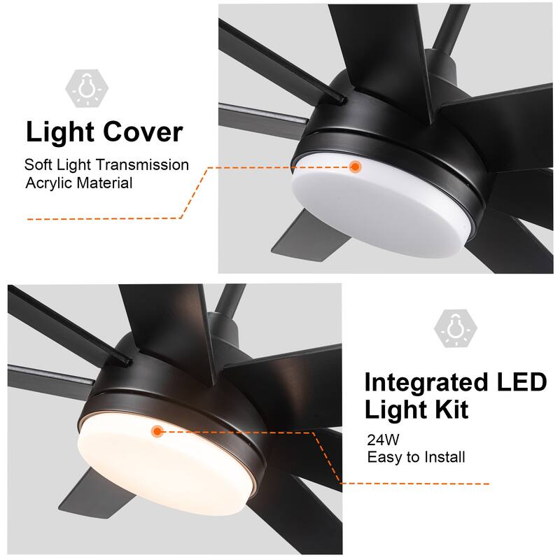 Dual-Tone Wood Blades Ceiling Fan Light with Dimmable 3-Color LED & 6-Speed Remote Control, Timer and Memory Function