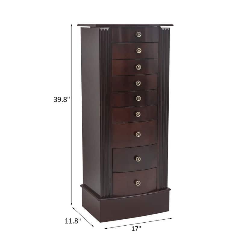 Jewelry Cabinet Box Storage Chest Necklace Wood Walnut Stand Organizer