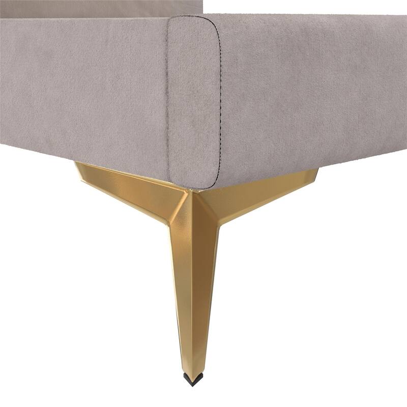 Velvet Upholstered Platform Bed with Foam-Padded Headboard, Modern Metal Legs, King Size