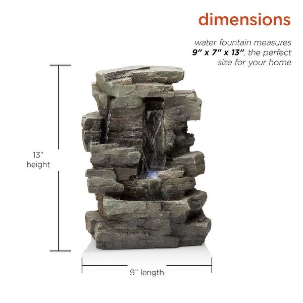 Alpine Corporation 13" Tall Indoor 4-Tier Cascading Tabletop Fountain with LED Lights, Gray
