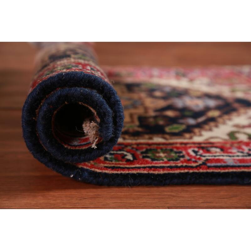 Hand Knotted Oriental 100% Wool Carpet Traditional Medallion Navy Blue & Blues Heriz (serapi) Area Rug - 3' 0'' X 2' 0''