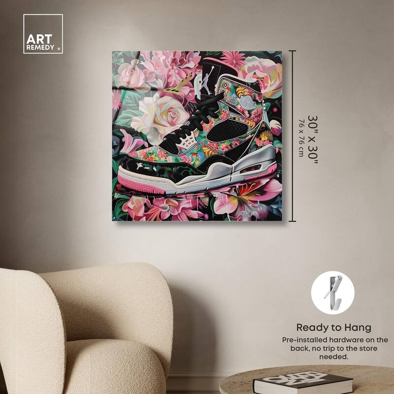 Hidden in Floral Bloom Sneaker Acrylic by Art Remedy, Ready to Hang