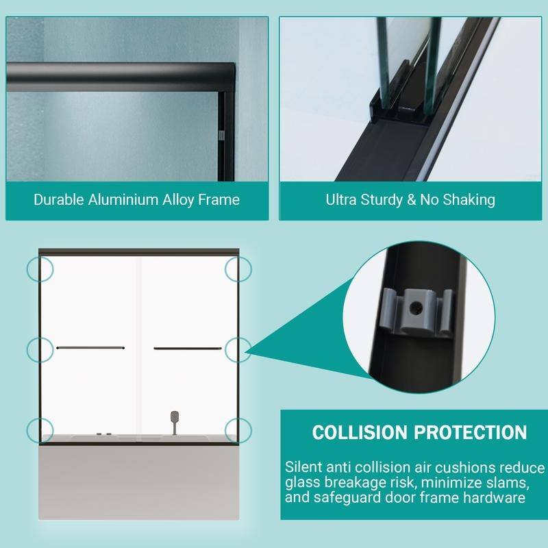 ABRUZZO 56-60" W x 58" H Double Sliding Semi-Frameless Tub Door 1/4" (6mm) Tempered Glass Aluminum Alloy Frame