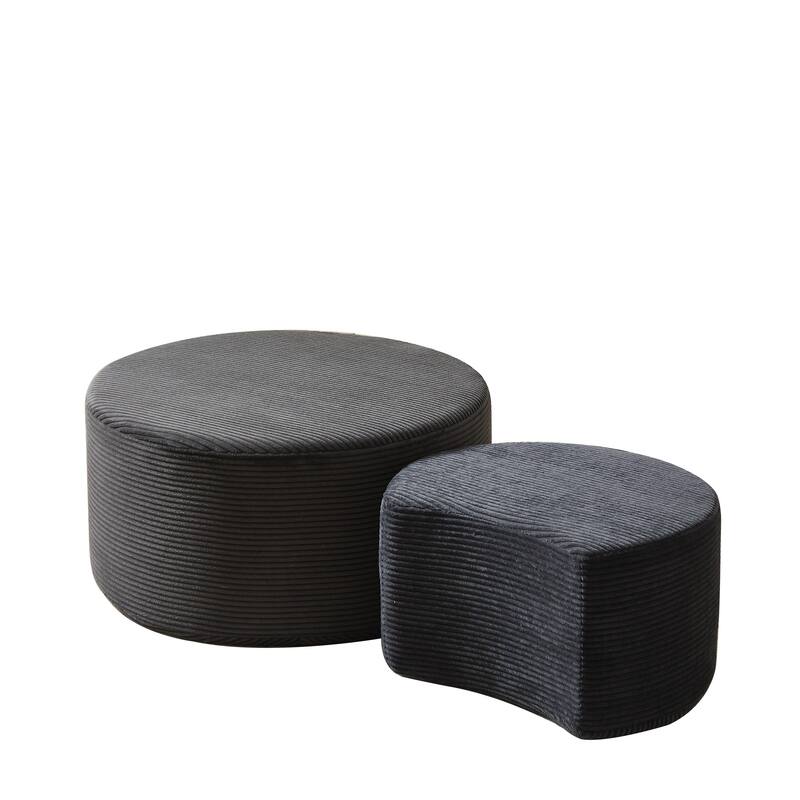 Nesting Coffee Table Set Of 2,Upholstered,Foam Round Coffee Table Side Table End Table Ottoman, No Assembly