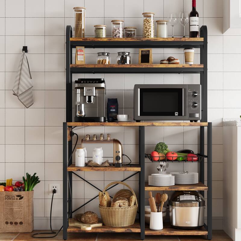 Kitchen Buffet Table with Large Storage with Power Outlet