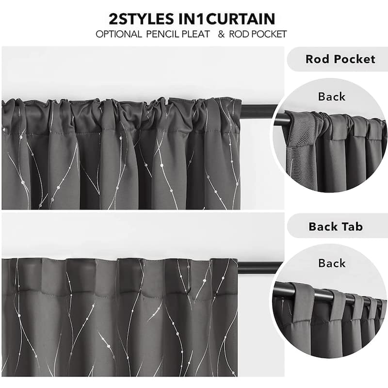 Deconovo Back Tab Silver Lines with Dots Curtain Panel Pairs(2 Panel)
