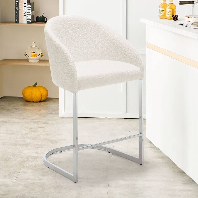 26" Fabric Upholstered Counter Height Bar Stools with Arms - 37" H x 22.4" W x 22" D - Single - Cream White