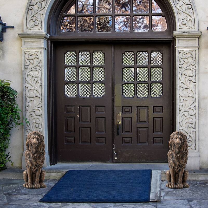 Glitzhome Set of 2 MGO Majestic Sitting Guardian Lion Statues Porch Sculpture Outdoor Indoor