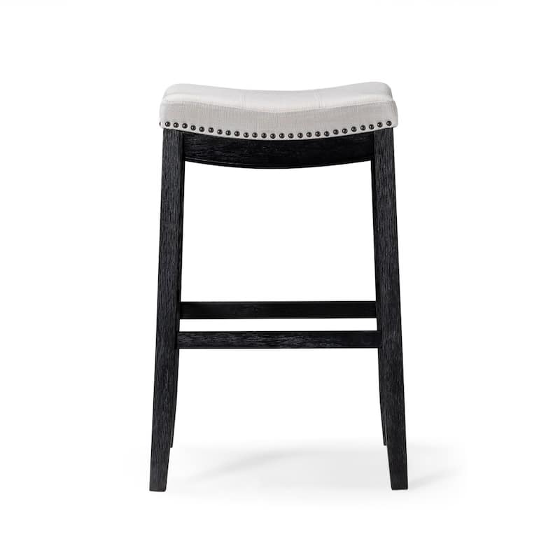 HomeRoots 31" White and Black Fabric and Solid Wood Backless Bar Height Bar Chair