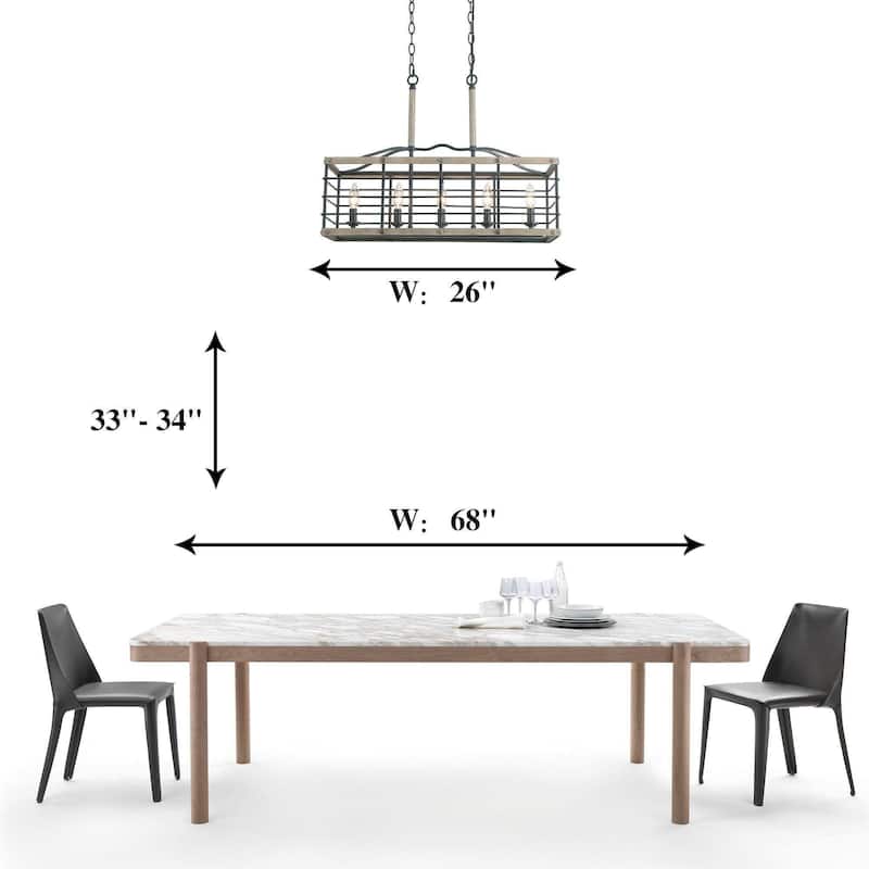 Farmhouse 5-Light Wood Grain Chandelier Kitchen Island Lights - L26"XW10.2"XH19.7"