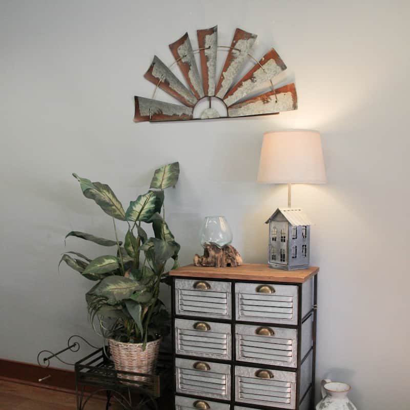 Zeckos 35 Inch Metal Half-Windmill Wall Sculpture Farmhouse Decoration