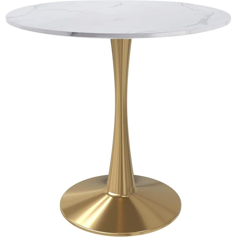 Bristol 40" Modern Round Dining Table with Accent Gold Steel Pedestal Base, Scratch-Resistant and Easy-Care