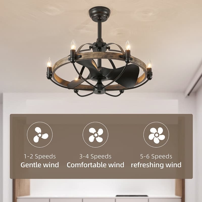 27Inch Modern Farmhouse Ceiling Fans 6Light Wagon Wheel Chandelier