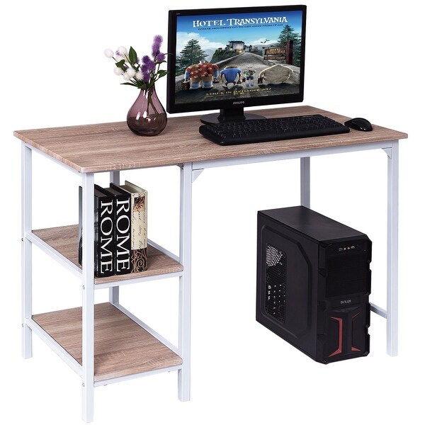 Shop Costway Computer Desk PC Laptop Table Workstation Study Writing with Shelves Home Office ...