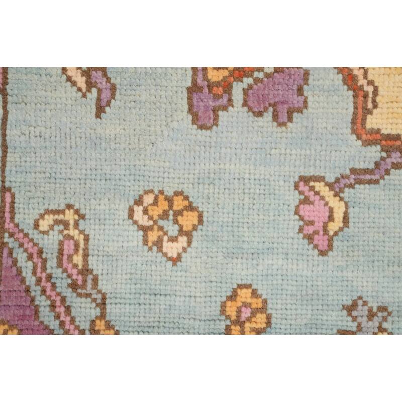 Hand Knotted Oriental 100% Wool Carpet Transitional Geometric Navy Blue & Blues Oushak Area Rug - 6' 10'' X 3' 11''