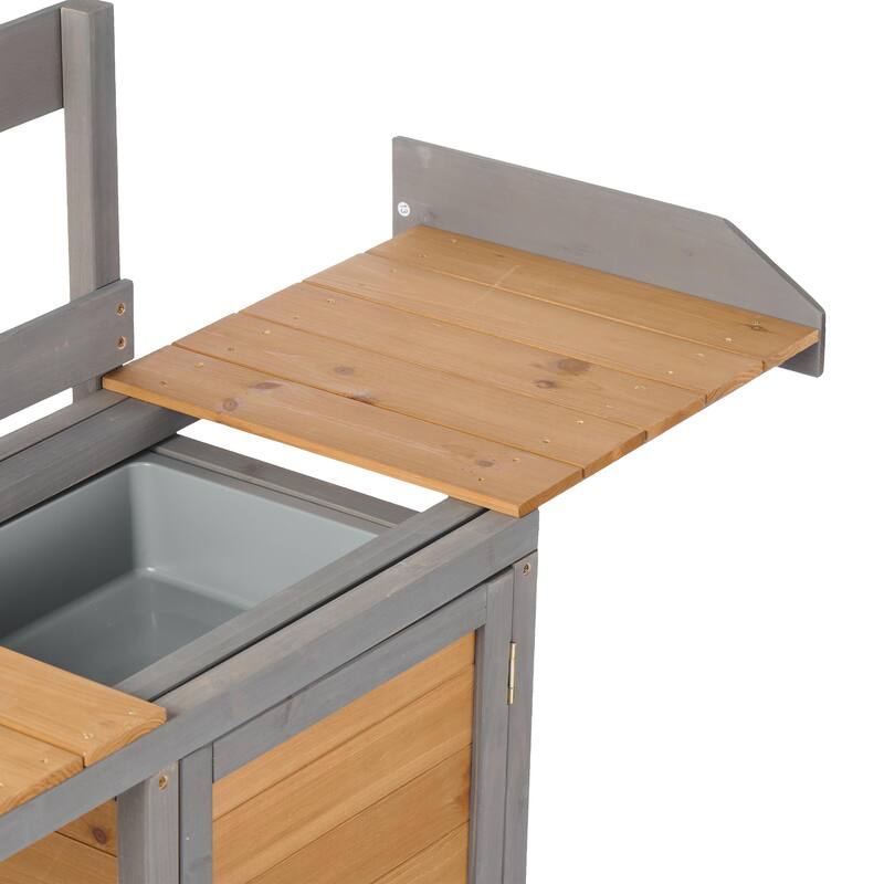 GDF Studio - Outdoor Solid Wood Potting Bench with Sink and Storage Garden Workstation