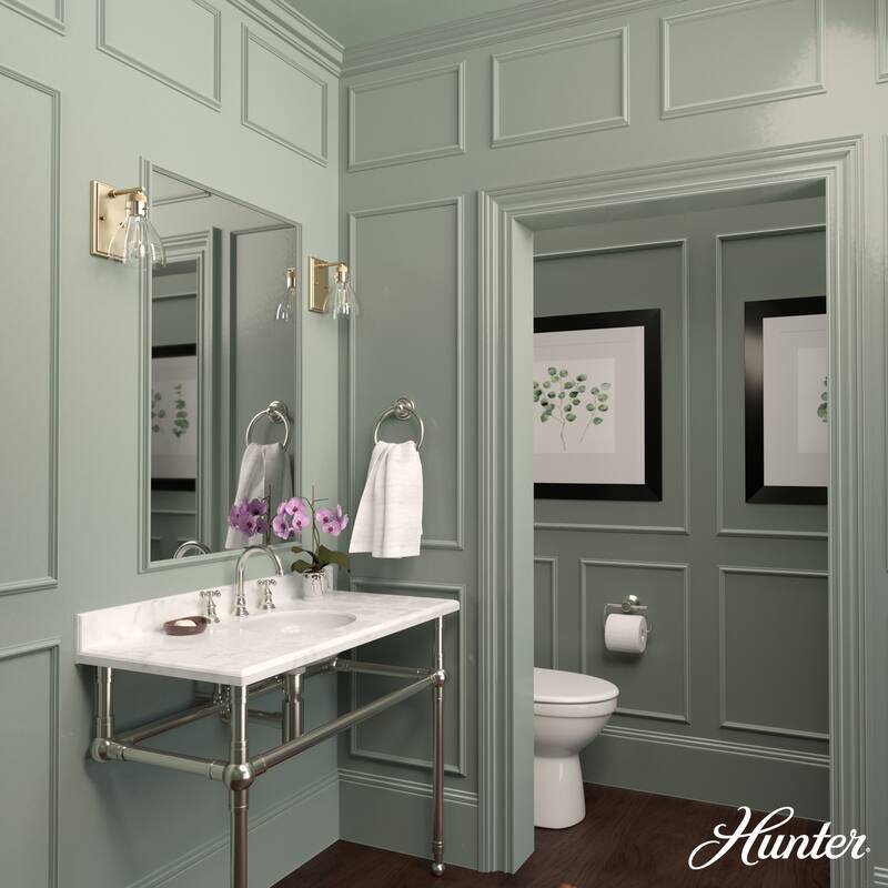 Hunter Van Nuys 1-Light Wall Sconce - Damp Rated - Bathroom, Laundry, Hallway - Transitional, Vintage, Industrial