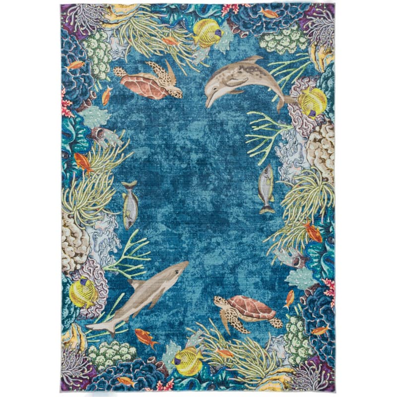 Kids Collection Dolphins and Corals Multi Color Area Rug