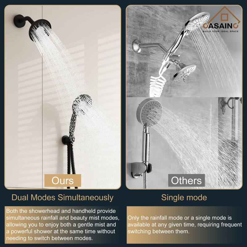 CASAINC 2-Spray 5 in. Shower Faucet Kit Wall Mounted Fixed and Handheld Dual Shower Heads 1.8 GPM - 5" x 5"