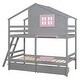 preview thumbnail 3 of 23, Twin over Twin Solid Wood Bunk Bed Kids Bed with 2 Drawers, 1 Storage Box, 1 Shelf, Window and Roof,Playhouse Style