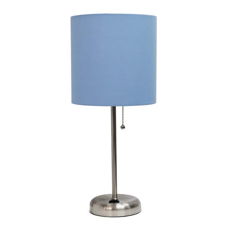 Brushed Steel Bedside Table Desk Lamp with Drum Shade - 19.5" - Silver and Blue