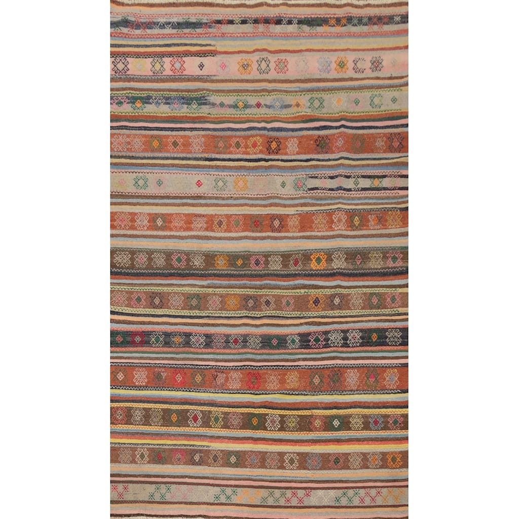 Hand Woven Oriental 100% Wool Carpet Southwestern Tribal Multi-Colored Kilim Area Rug - 9' 3'' X 5' 4''