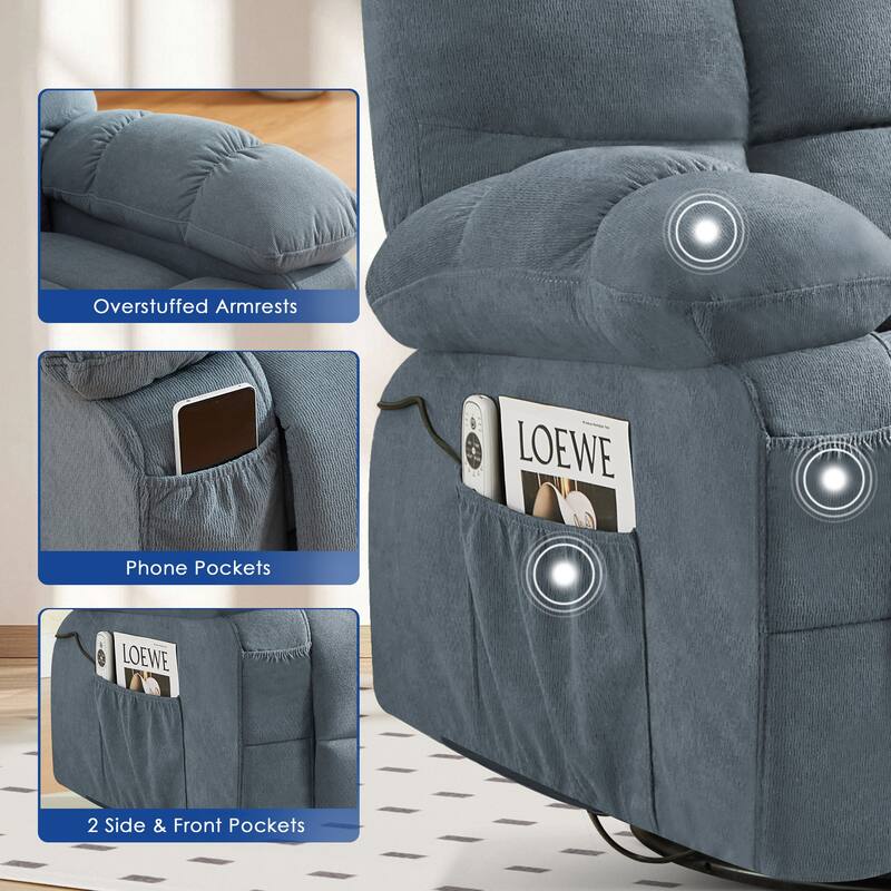 Massage Recliner Chair with Vibration and Lumbar Heating 350LB Capacity Swivel Rocker