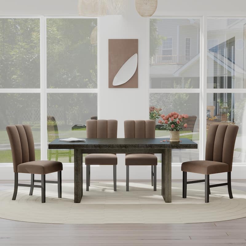 Roundhill Furniture Madison 5-Piece Dining Set, Slat-Fluted Dining Table with 4 Chairs, Chocolate
