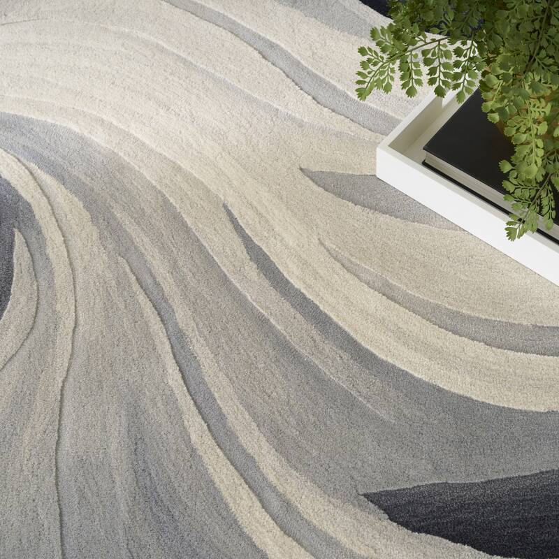 Nourison Prismatic Ivory Black Abstract Chic Hand-Tufted Indoor Rug