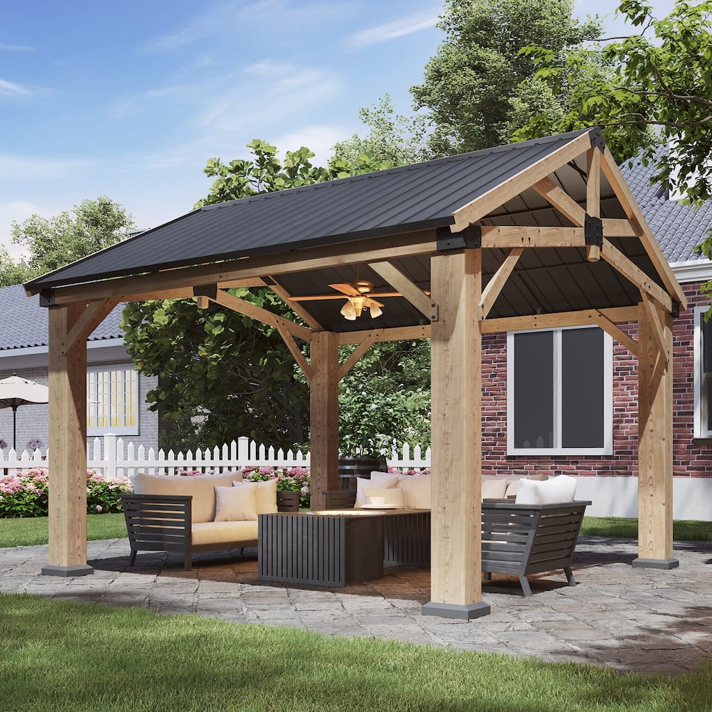 Outdoor Wood Gazebo with Galvanized Steel Gable Roof