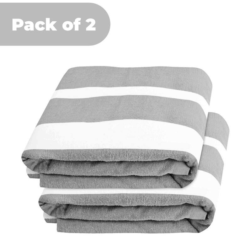 100% Cotton Cabana‑Stripe Lounge Chair Cover Terry Towel with Fitted Pocket & Back Flap Set of 2