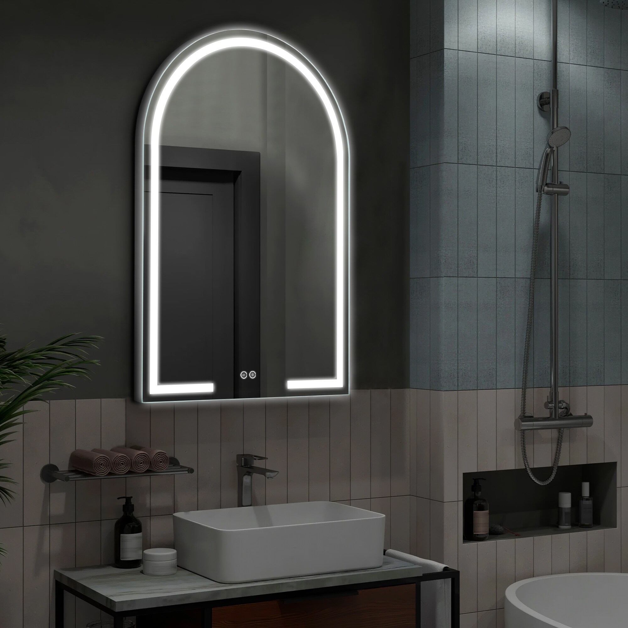 Battery operated mirror bathroom deals