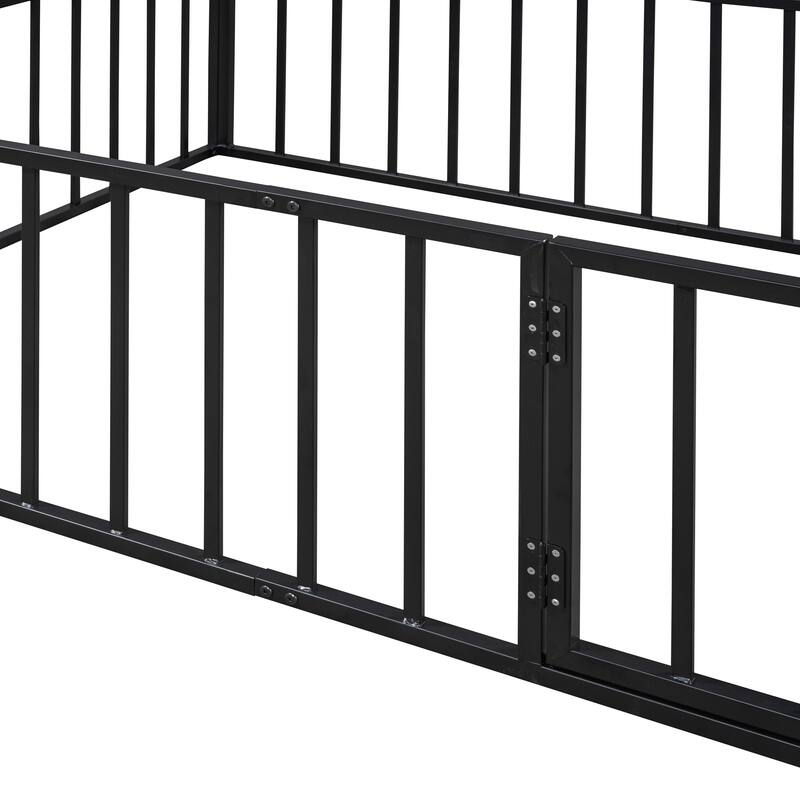 Elegant Twin Floor Bed Frame with Opening Door, Metal Design for Kids Room