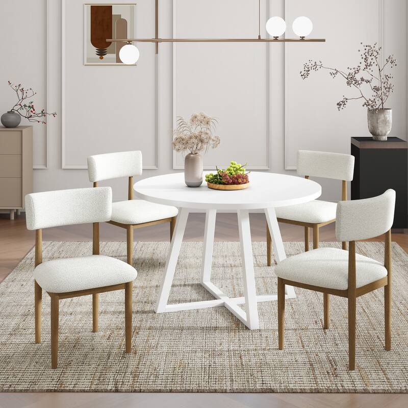 Roundhill Furniture Edo 5-Piece Dining Set, Round Table with 4 Upholstered Chairs,