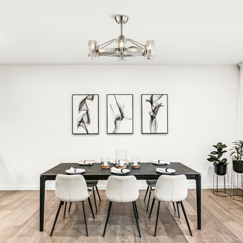 34-inch Modern 6-Light 3-Blade Chandelier/Ceiling Fan with Glass Shade