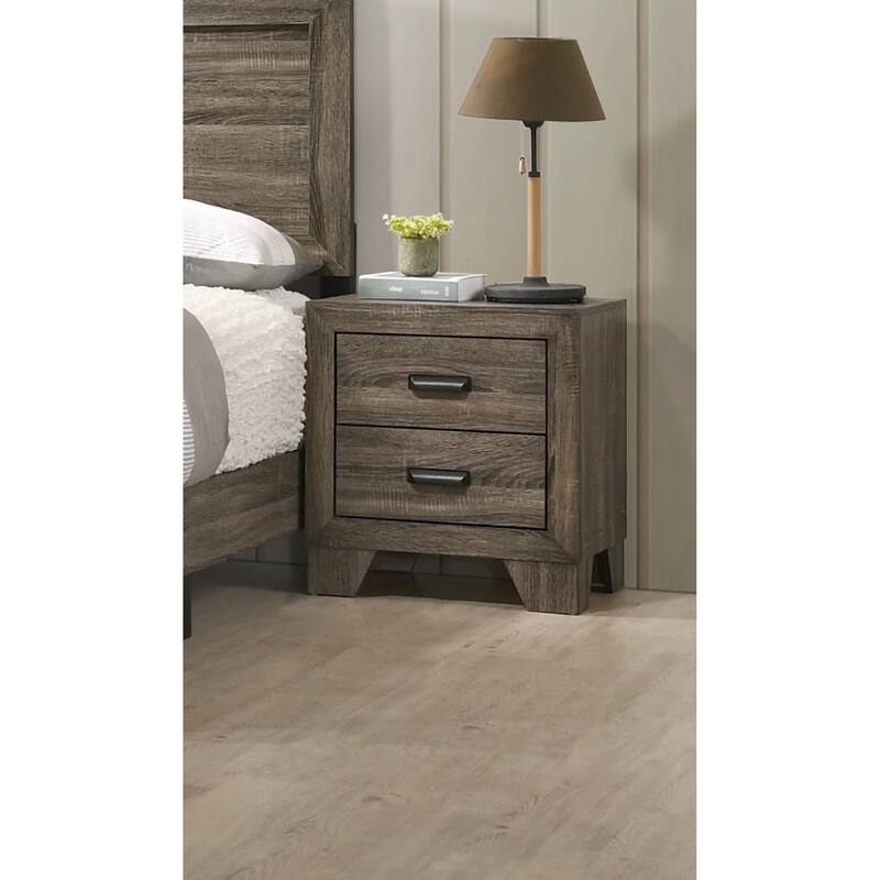Gray Transitional Nightstand with Metal Hardware and Two Drawers - Gray