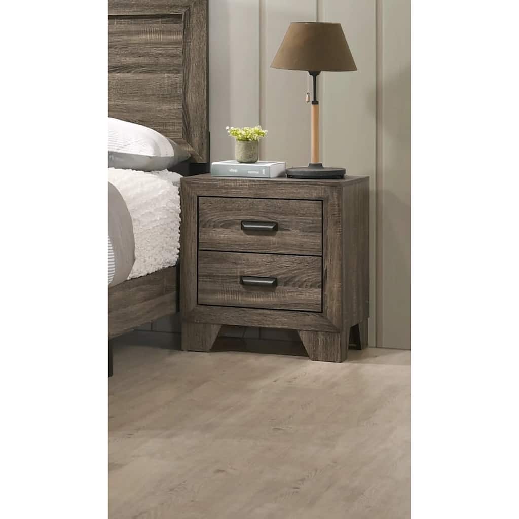 Gray Transitional Nightstand with Metal Hardware and Two Drawers