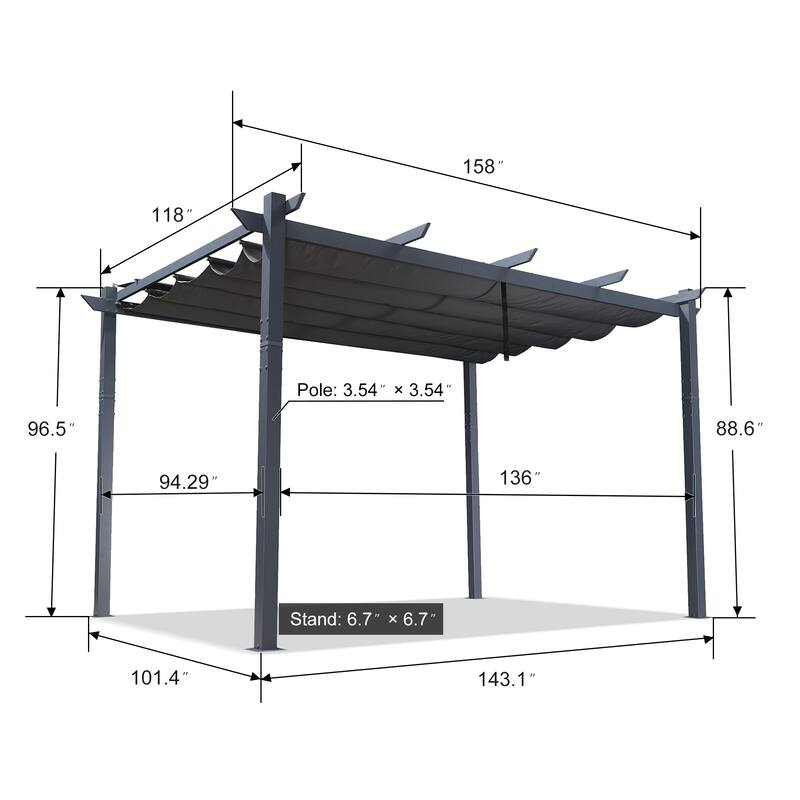 PURPLE LEAF Gazebo Outdoor Retractable Aluminium Grape Trellis Pergola with Extra Top Roof for Patio