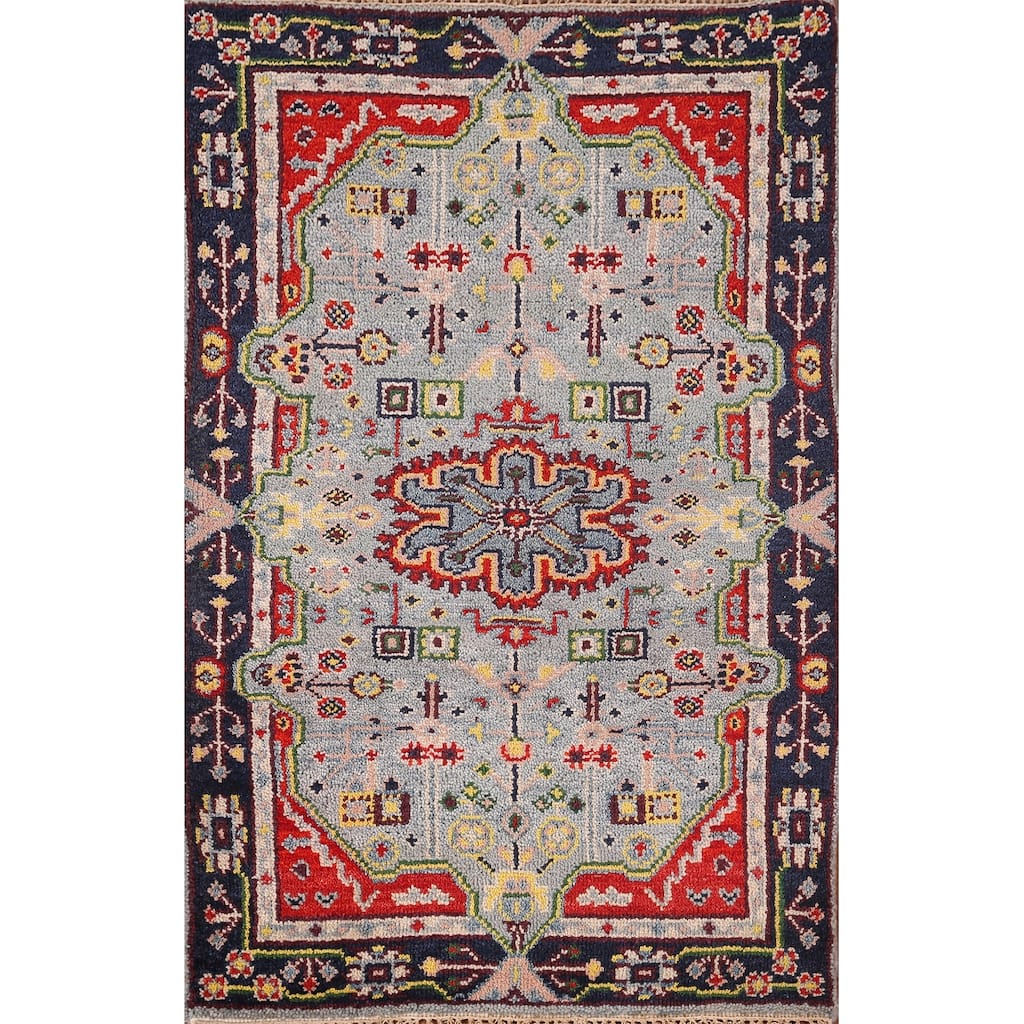 Geometric Kazak Oriental Accent Rug Handmade Traditional Wool Carpet - 3'0"x 4'11"