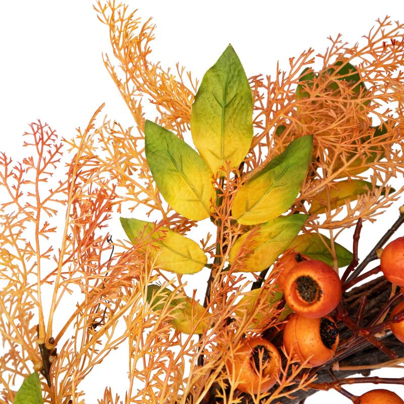 Yellow Orange Berry Leaves Fall Harvest Artificial Wreath 24-Inch